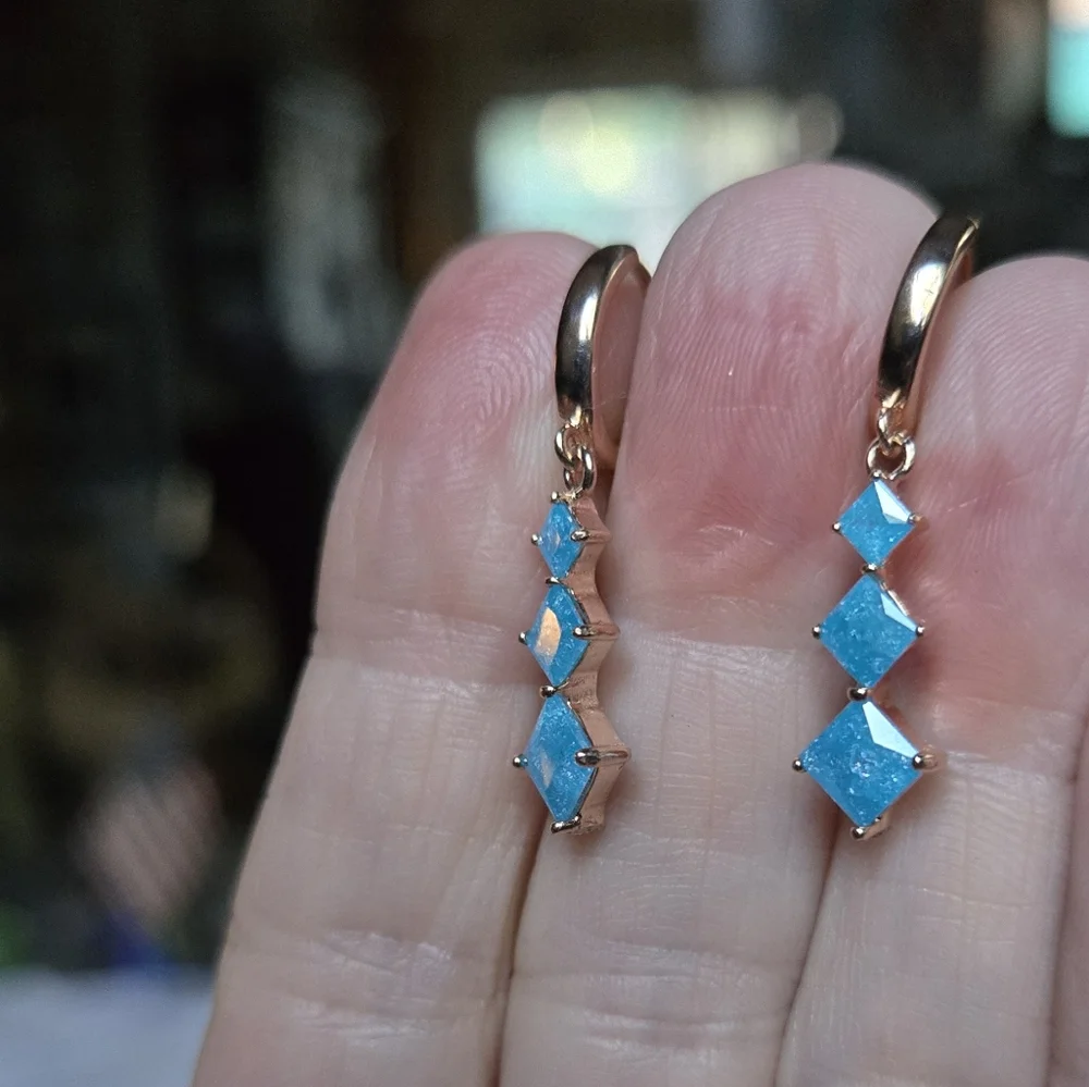 Aquamarine Elegant Blue sterling & gold Earrings - Picture 3 of 8